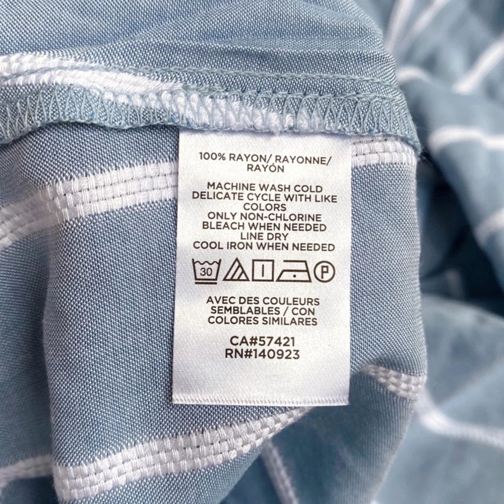 π¦ LOFT BOHO POWDER BLUE WHITE STRIPE BELTED RUFFLE SUMMER DRESS! - Picture 9 of 10